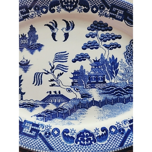 Vintage Flow Blue Transferware Oval Serving Dish - Picture 3 of 8